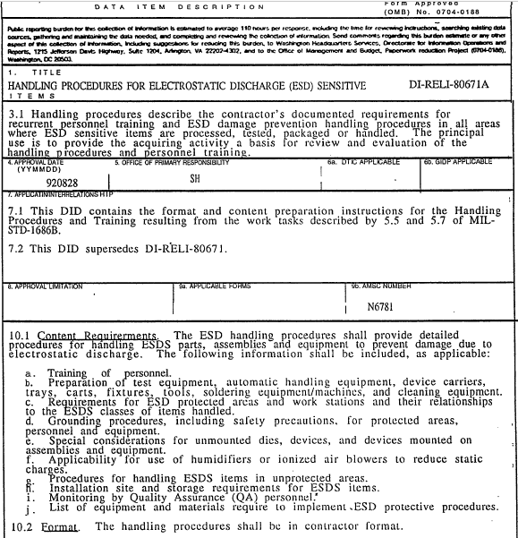 HANDLING PROCEDURES FOR ELECTROSTATIC DISCHARGE (ESD) SENSITIVE SE